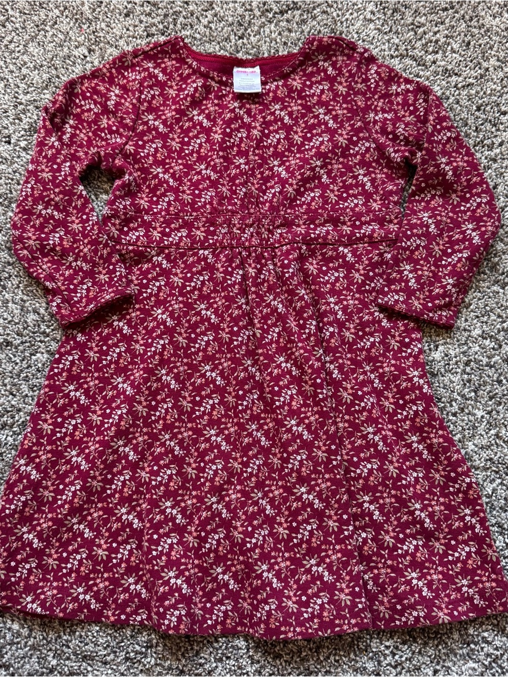 Girls' Burgundy Floral Long-Sleeve Dress